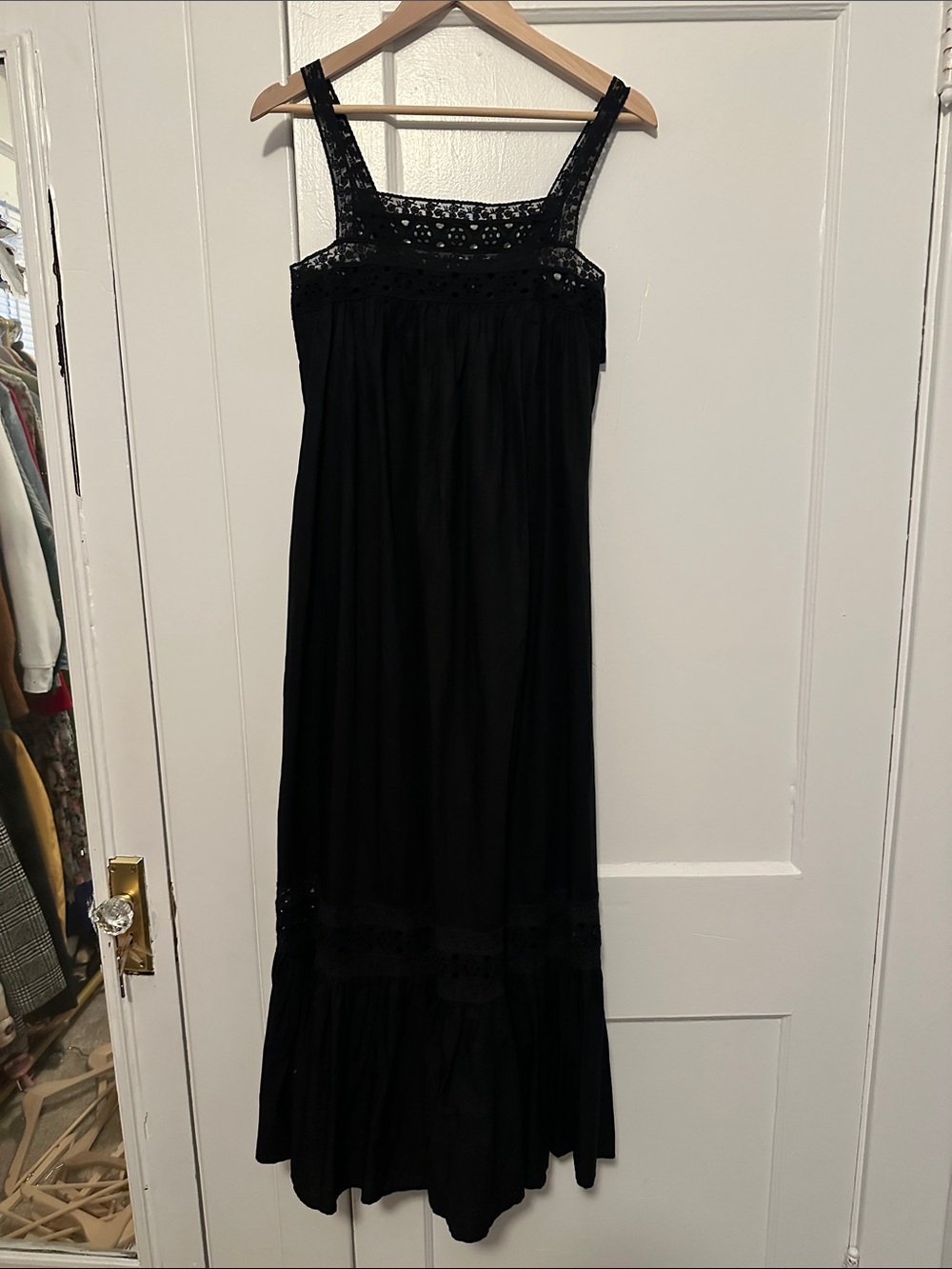 J. Crew Black Maxi Dress with Lace Yoke